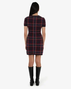Forcast Siane Check Knit Dress Red & Navy Outlet