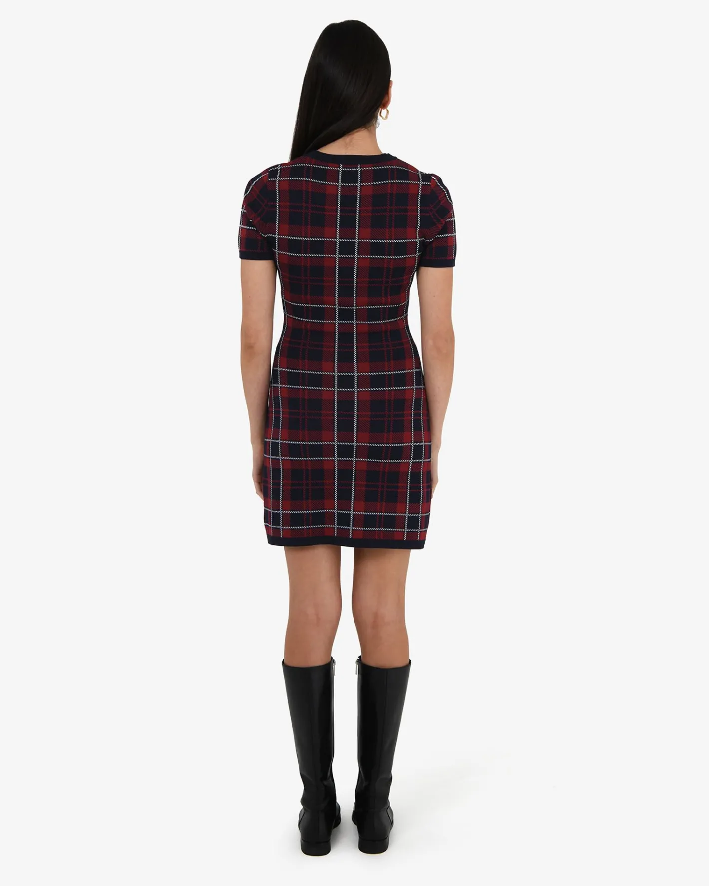 Forcast Siane Check Knit Dress Red & Navy Outlet