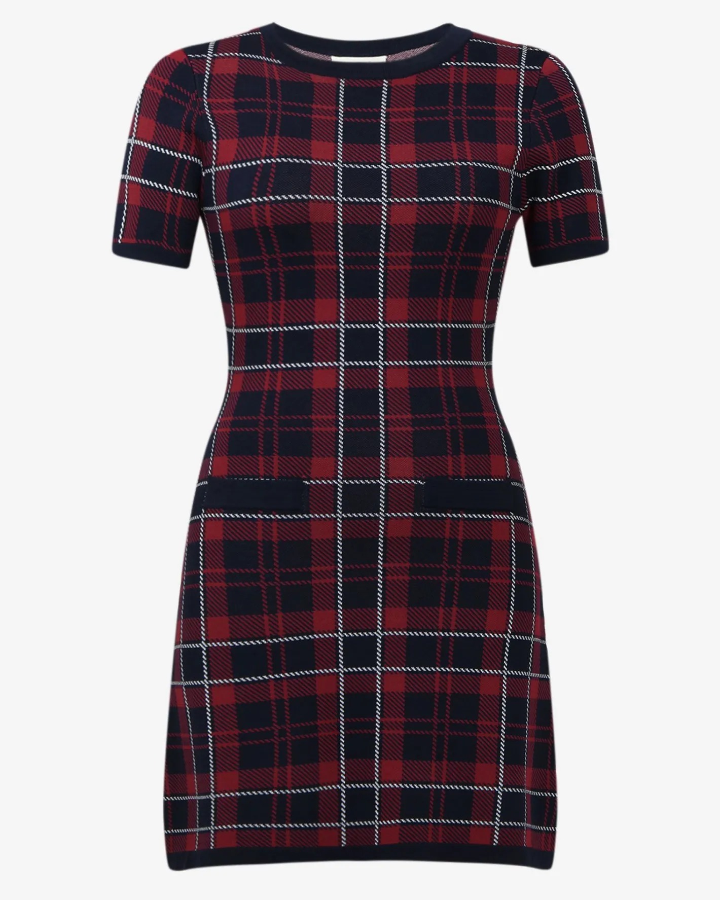 Forcast Siane Check Knit Dress Red & Navy Outlet