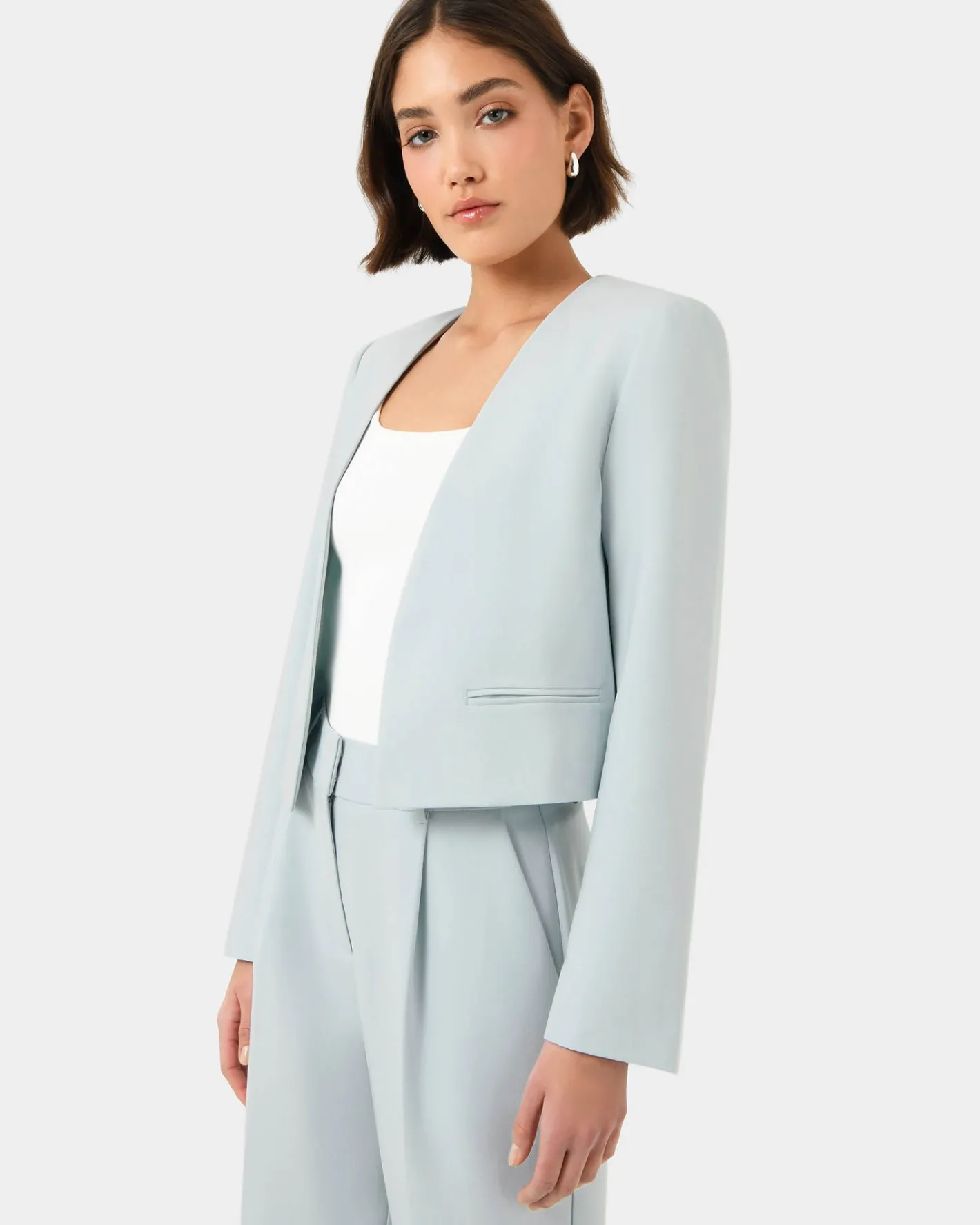 Forcast Sofia Cropped Blazer Baby Blue Online