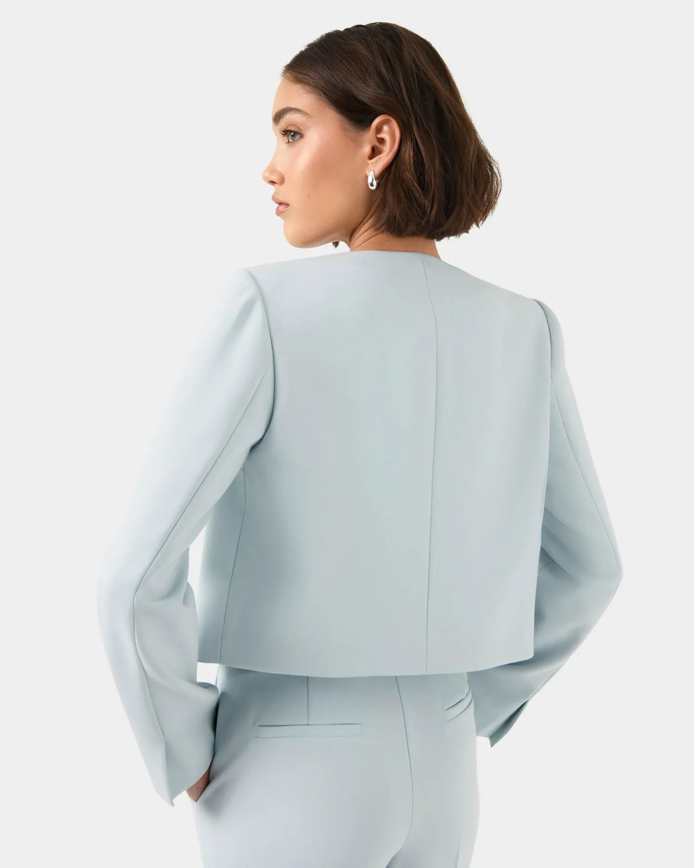 Forcast Sofia Cropped Blazer Baby Blue Online