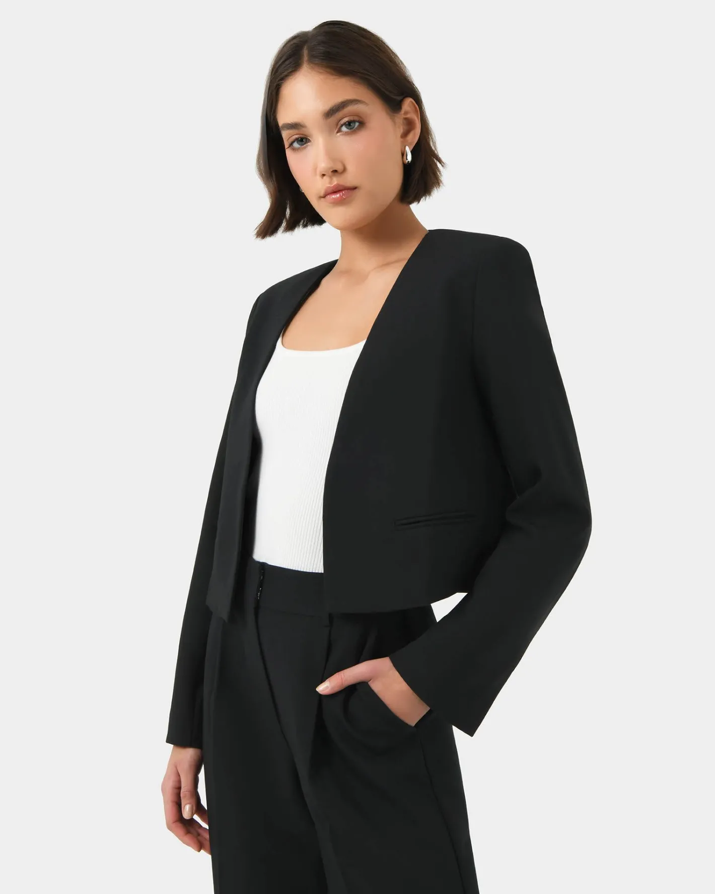 Forcast Sofia Cropped Blazer Black Clearance