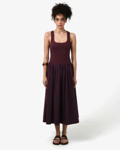 Forcast Soho Cotton & Knit Midi Dress Aubergine Hot