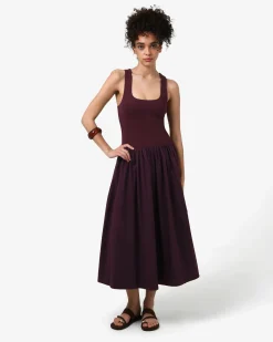 Forcast Soho Cotton & Knit Midi Dress Aubergine Hot