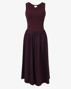 Forcast Soho Cotton & Knit Midi Dress Aubergine Hot
