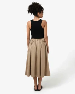 Forcast Soho Cotton & Knit Midi Dress Black & Camel Outlet