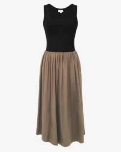 Forcast Soho Cotton & Knit Midi Dress Black & Camel Outlet