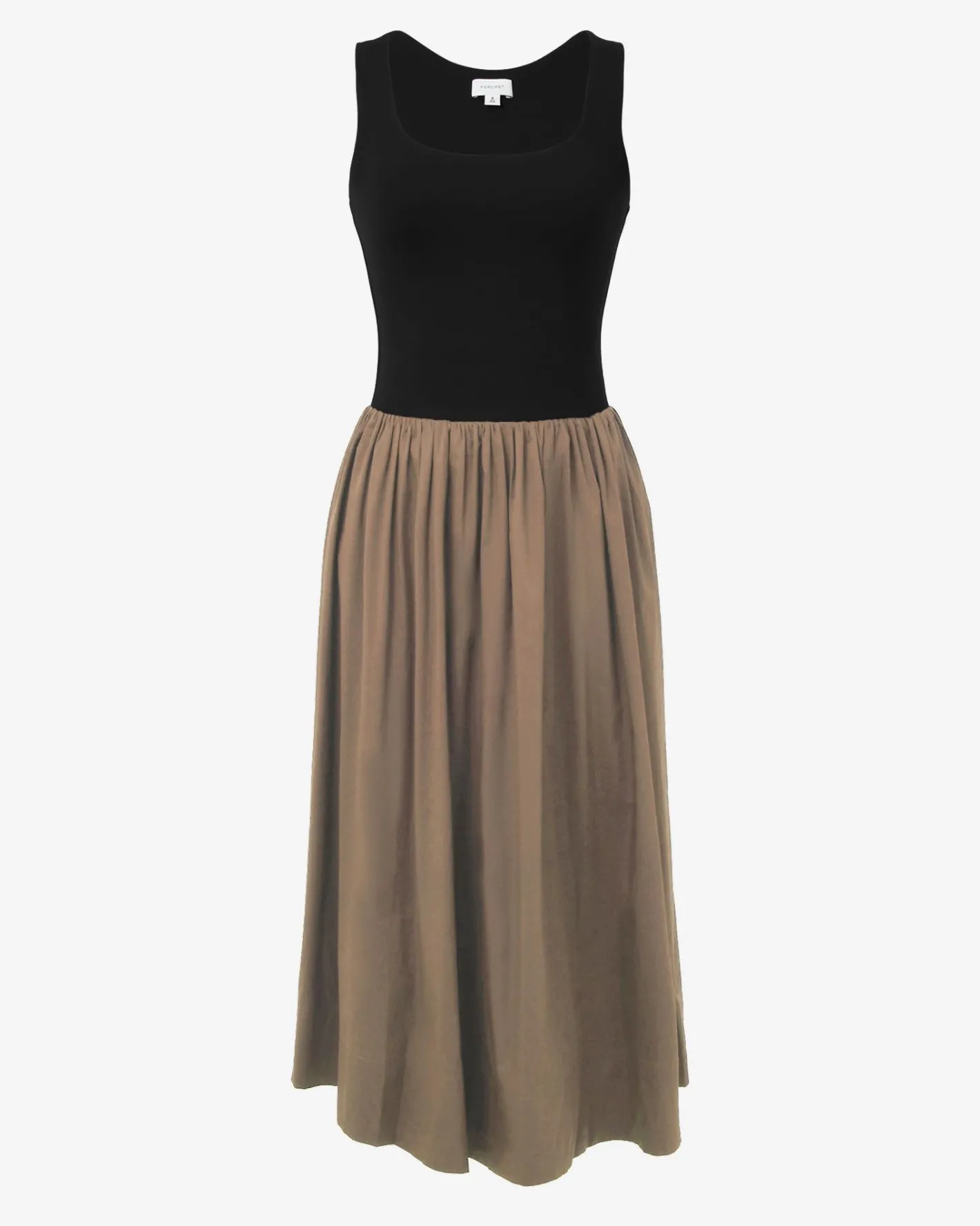 Forcast Soho Cotton & Knit Midi Dress Black & Camel Outlet