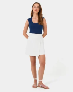 Forcast Soho Rounded Square Neck Top Navy Discount