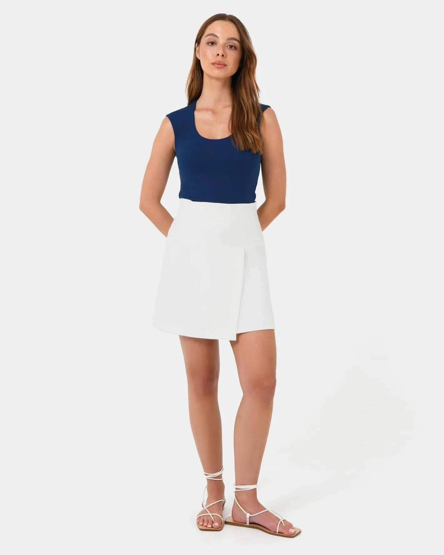 Forcast Soho Rounded Square Neck Top Navy Discount