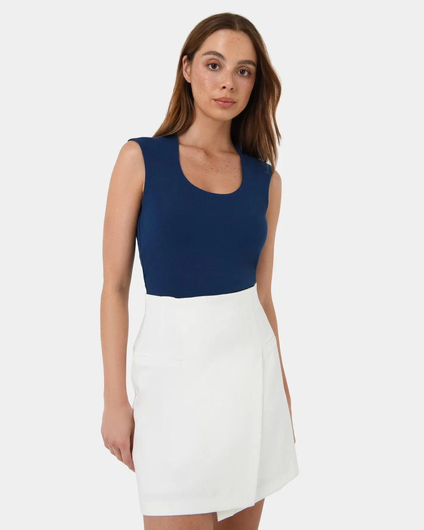 Forcast Soho Rounded Square Neck Top Navy Discount