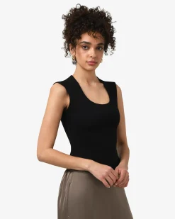 Forcast Soho Rounded Square Neck Top Black