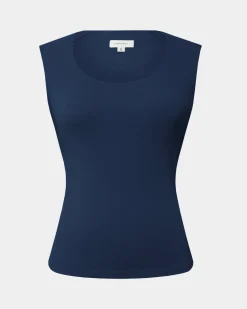 Forcast Soho Rounded Square Neck Top Wash Navy Best