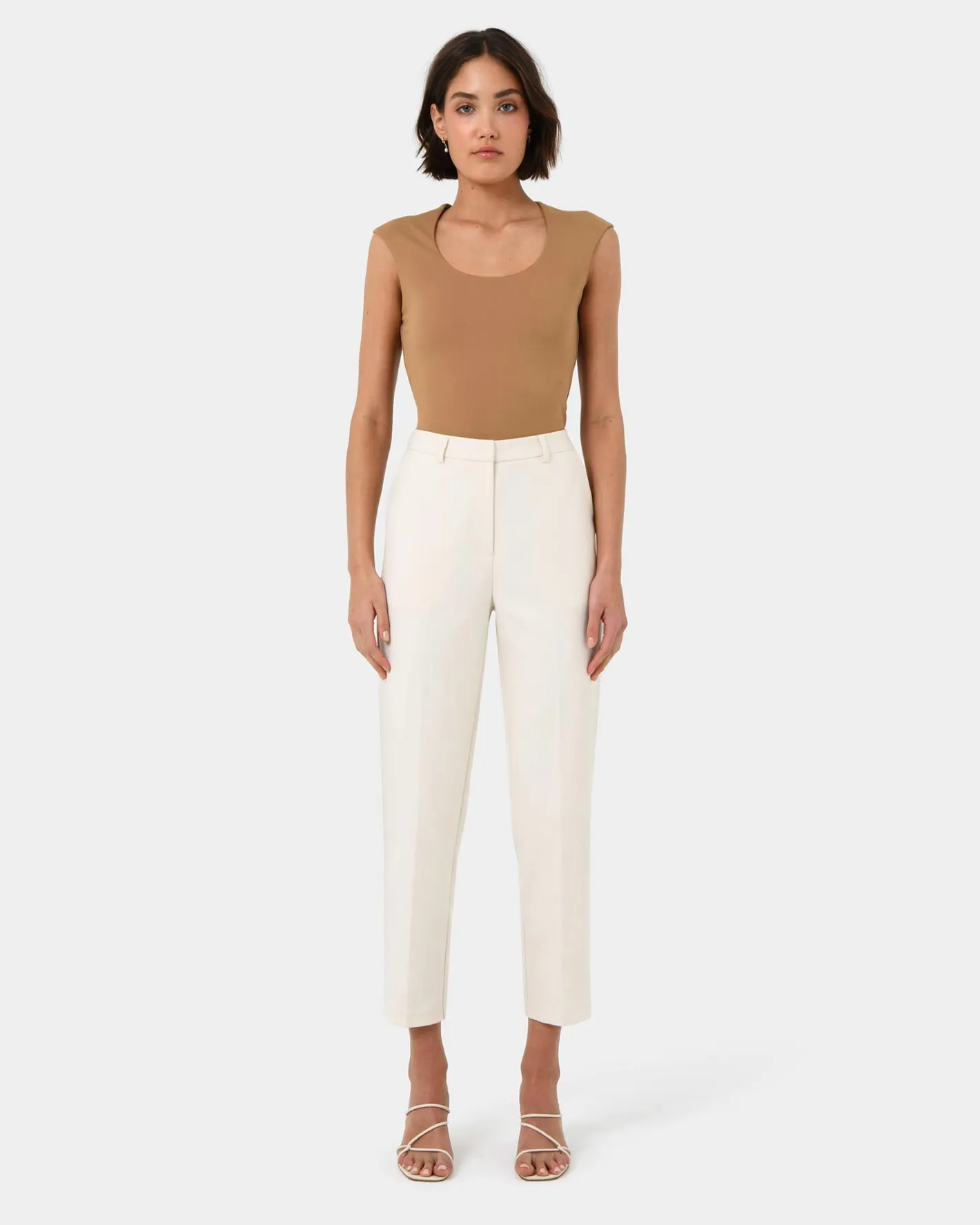 Forcast Soho Rounded Square Neck Top Light Camel Hot