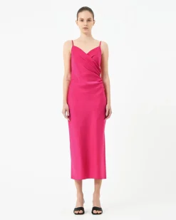 Forcast Staria Draped Camisole Dress Fuchsia New