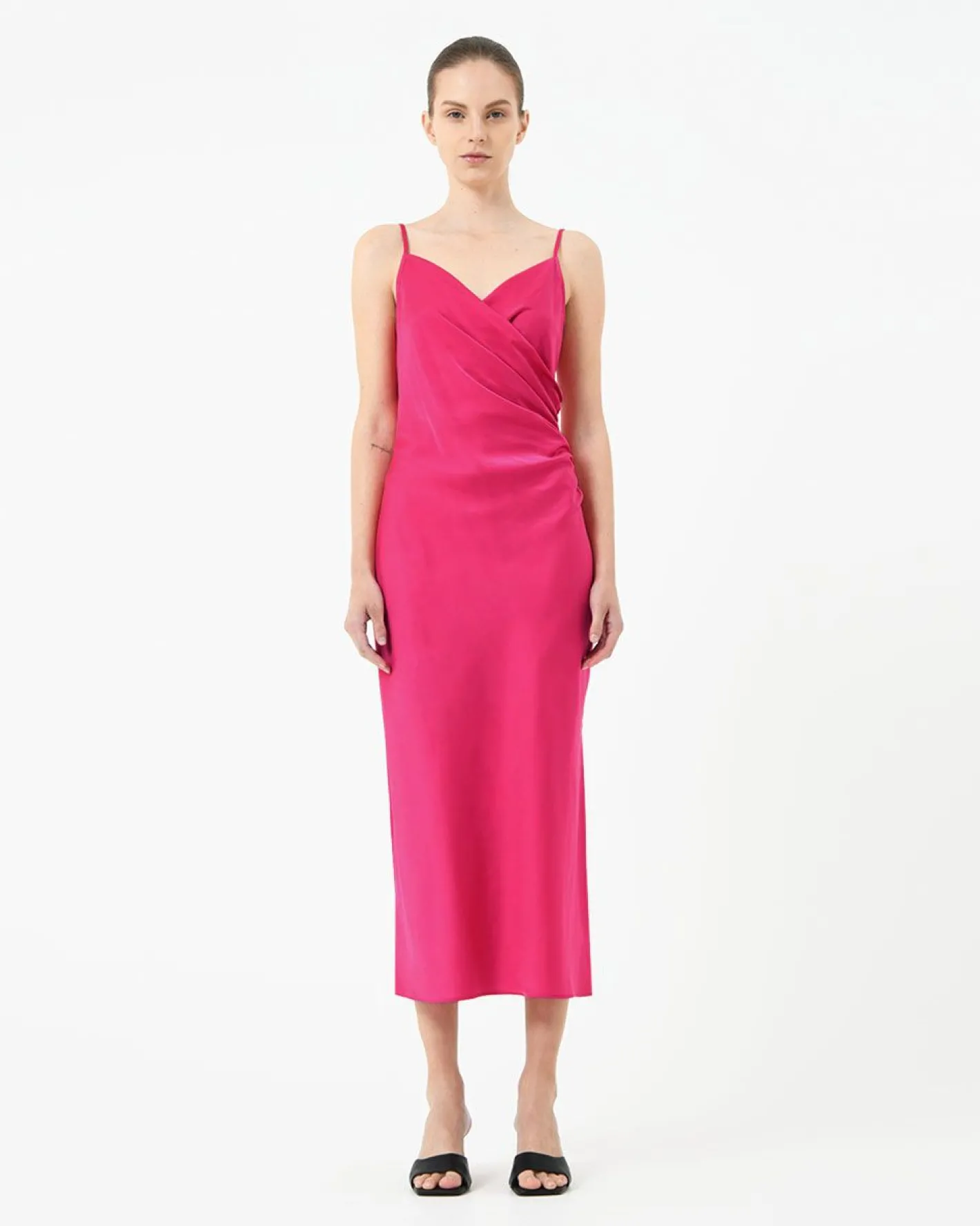 Forcast Staria Draped Camisole Dress Fuchsia New