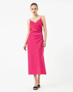 Forcast Staria Draped Camisole Dress Fuchsia New