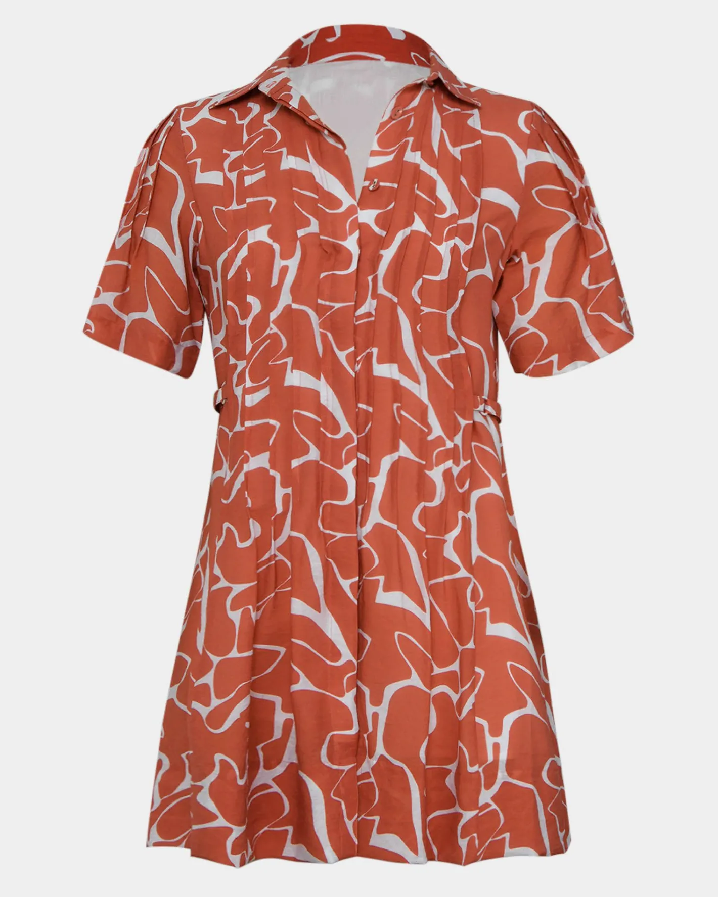 Forcast Sunshine Pleated Dress Coral Print Clearance