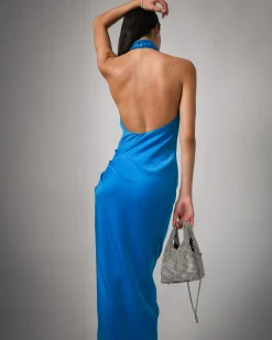 Forcast Sydney Backless Draped Dress Cyan Blue Hot