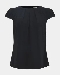 Forcast Tamera Pleated Round Neck Top Black Hot