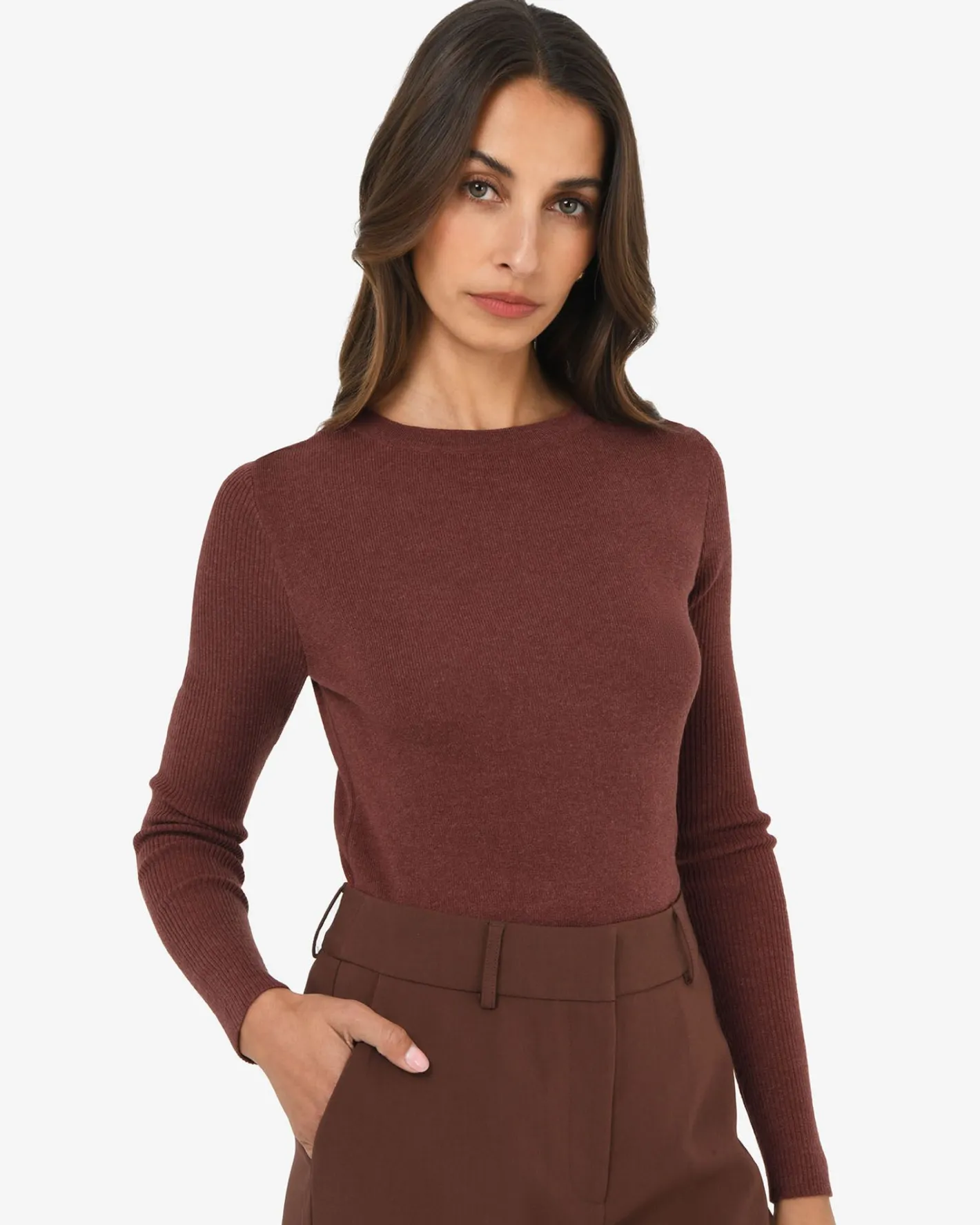 Forcast Tania Crew Neck Knit Clay Clearance