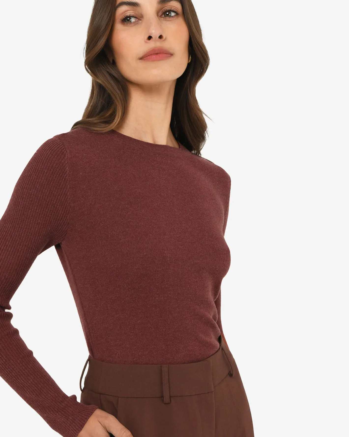 Forcast Tania Crew Neck Knit Clay Clearance