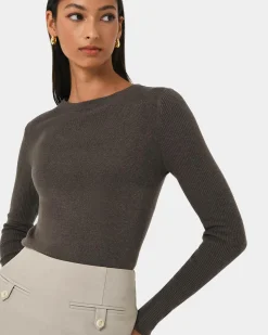 Forcast Tania Crew Neck Knit Walnut Clearance