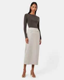 Forcast Tania Crew Neck Knit Walnut Clearance