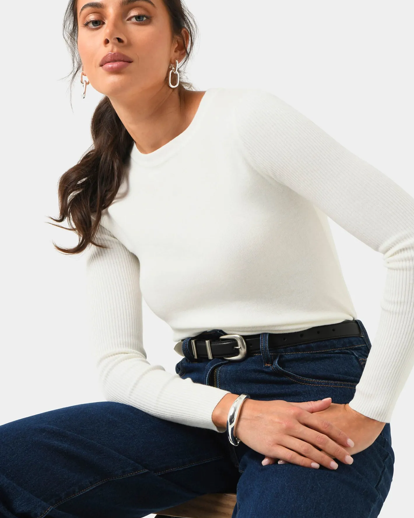 Forcast Tania Crew Neck Knit Ivory Sale