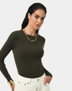 Forcast Tania Crew Neck Knit Khaki