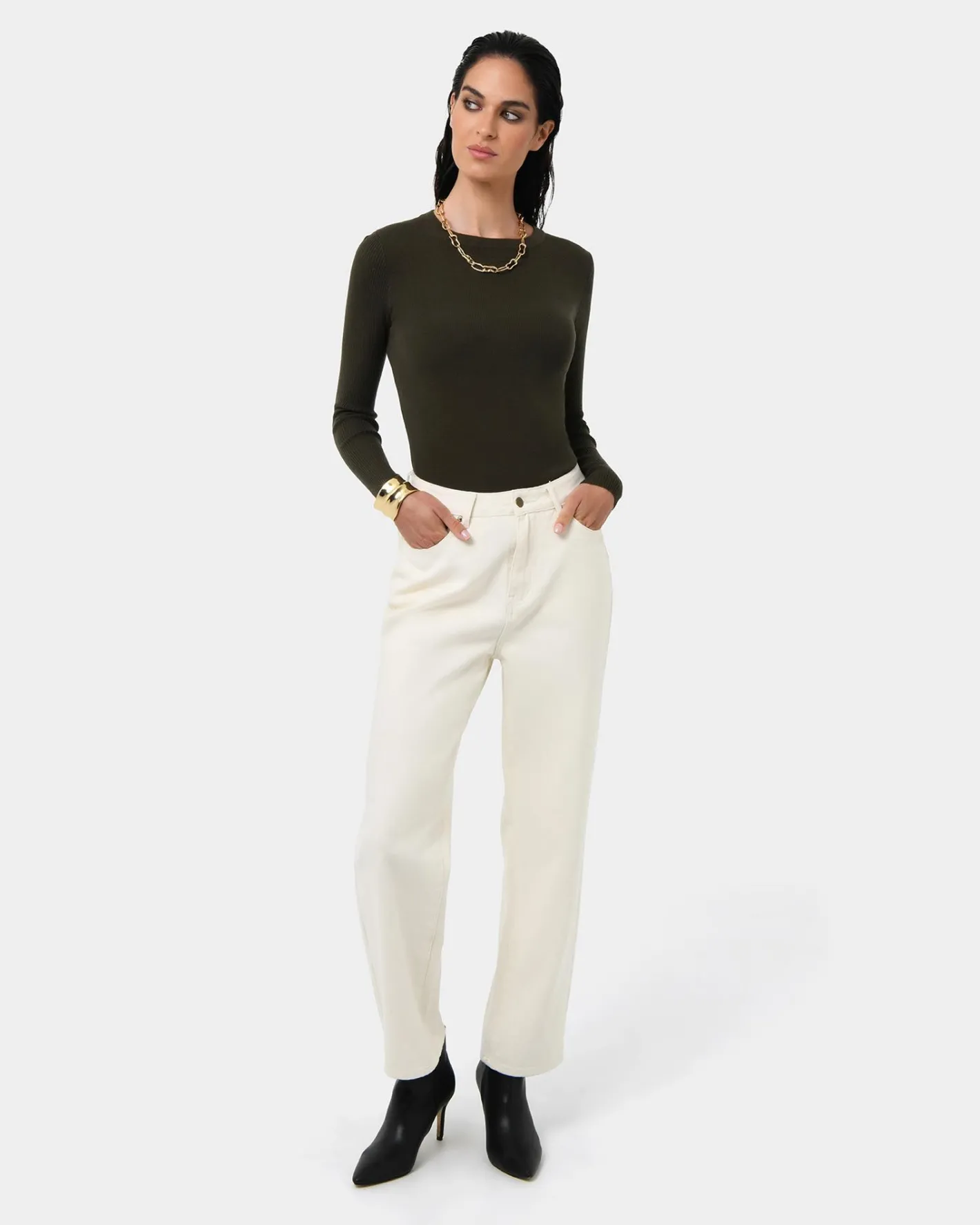 Forcast Tania Crew Neck Knit Khaki