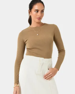 Forcast Tania Crew Neck Knit Tobacco