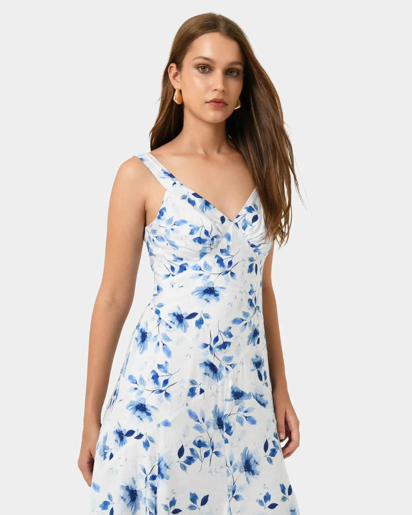 Forcast Tessie Godet Panel Dress Watercolour Clearance