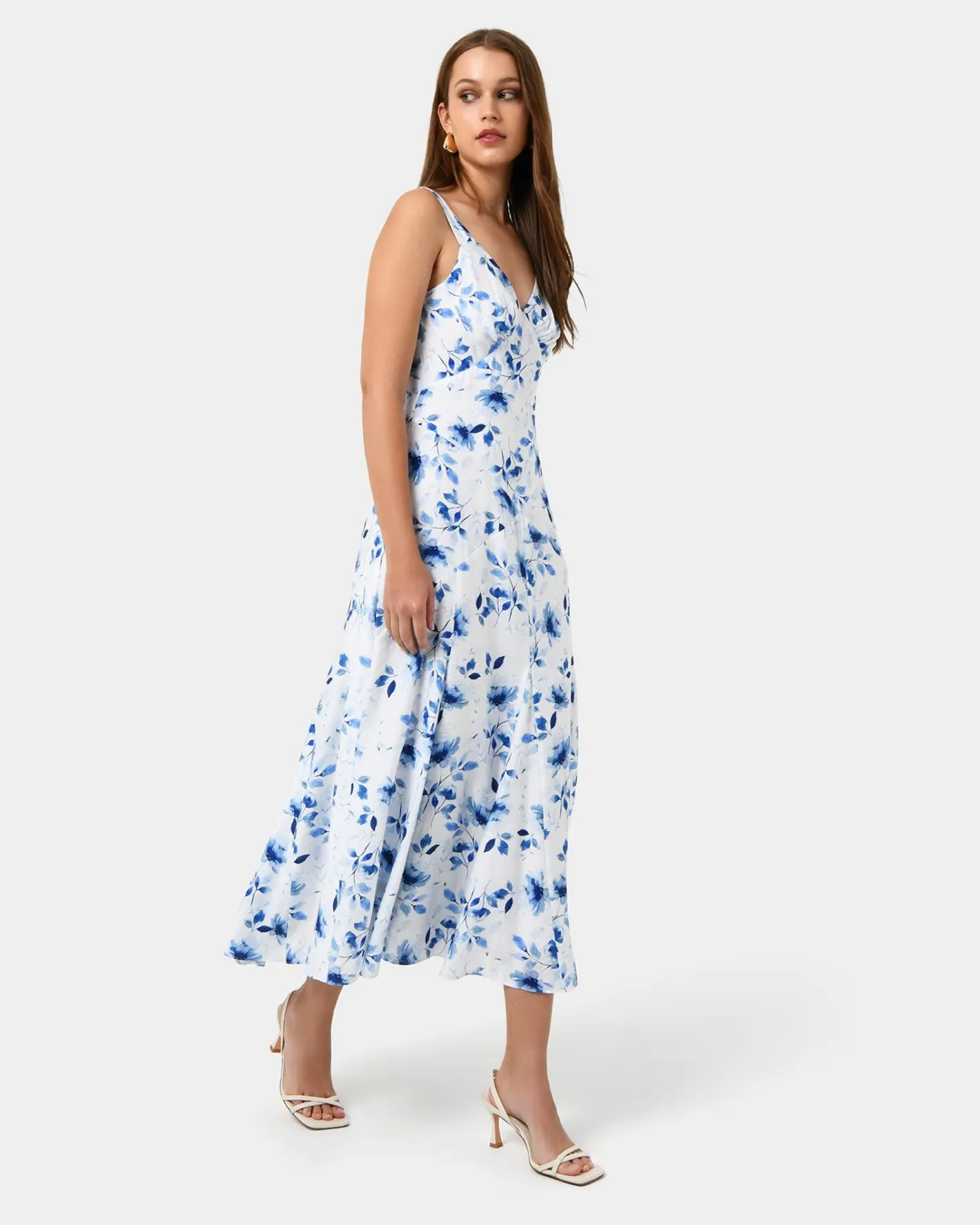 Forcast Tessie Godet Panel Dress Watercolour Clearance