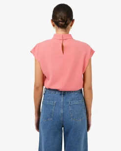 Forcast Tiara High Neck Shell Top Coral Blush Discount