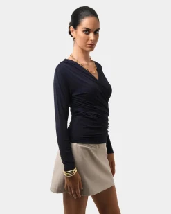 Forcast Tika Crossover Ruched Top Midnight Online