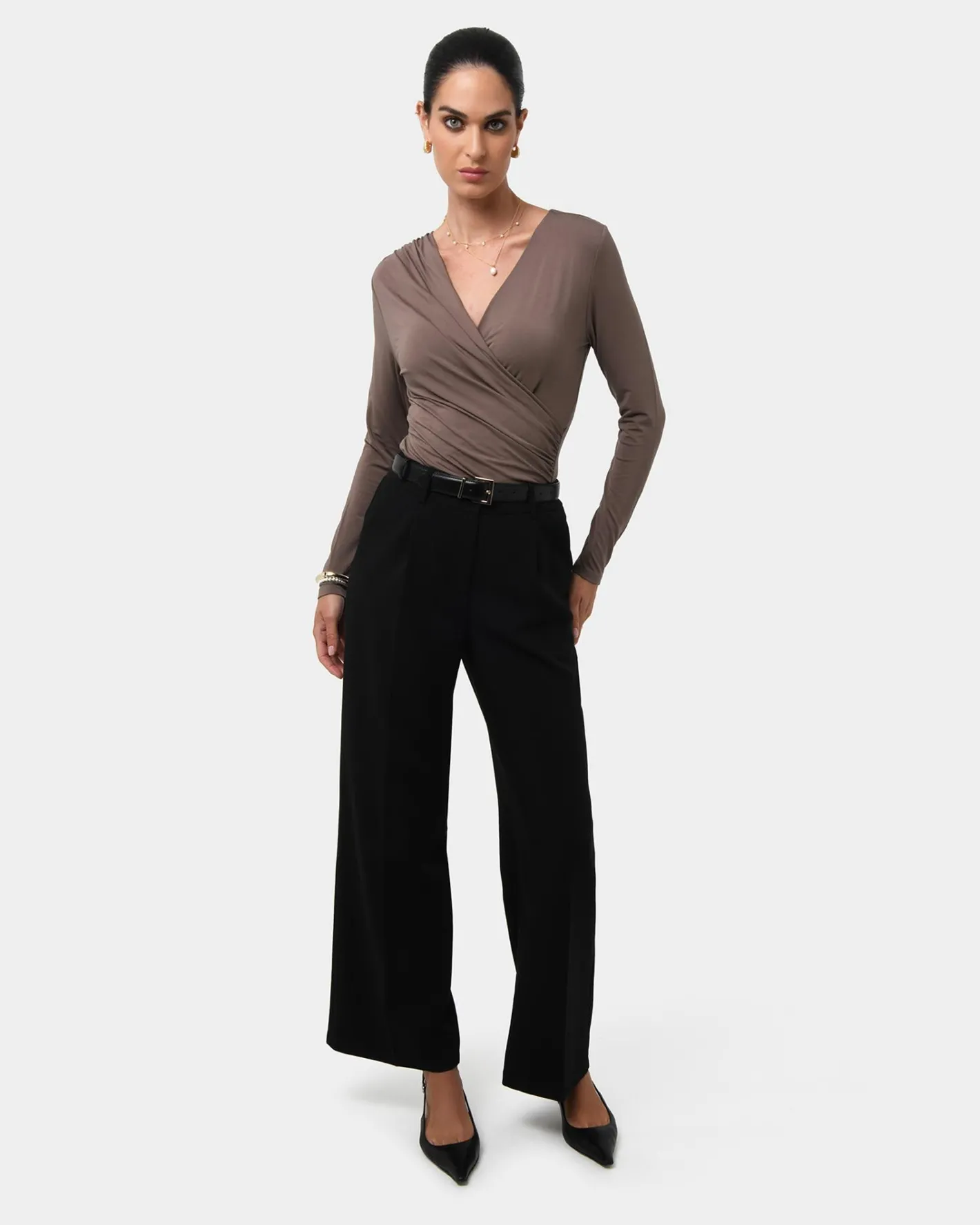 Forcast Tika Crossover Ruched Top Mocha Sale