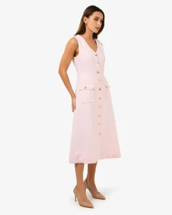 Forcast Valena Tweed Midi Dress Pastel Pink Best