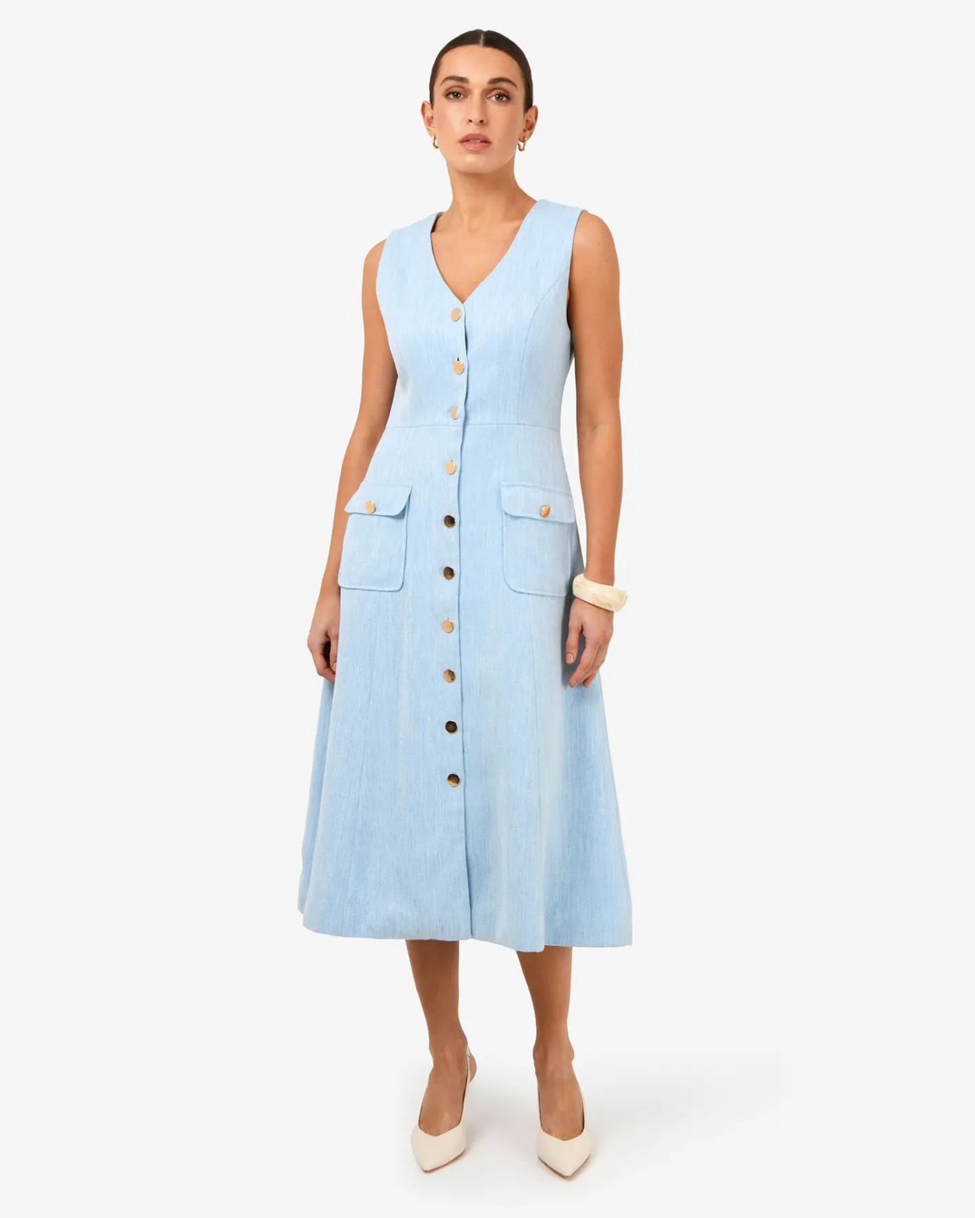 Forcast Valena Tweed Midi Dress Pastel Blue Discount