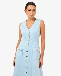 Forcast Valena Tweed Midi Dress Pastel Blue Discount