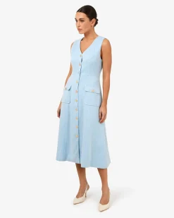 Forcast Valena Tweed Midi Dress Pastel Blue Discount