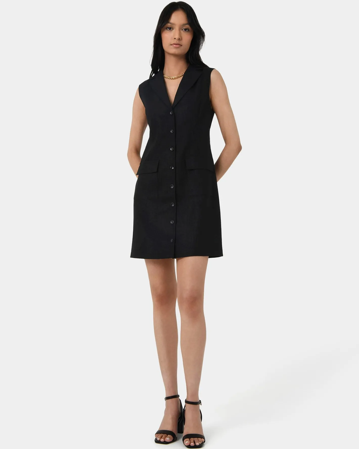 Forcast Valeria Buttoned Linen Dress Black Online