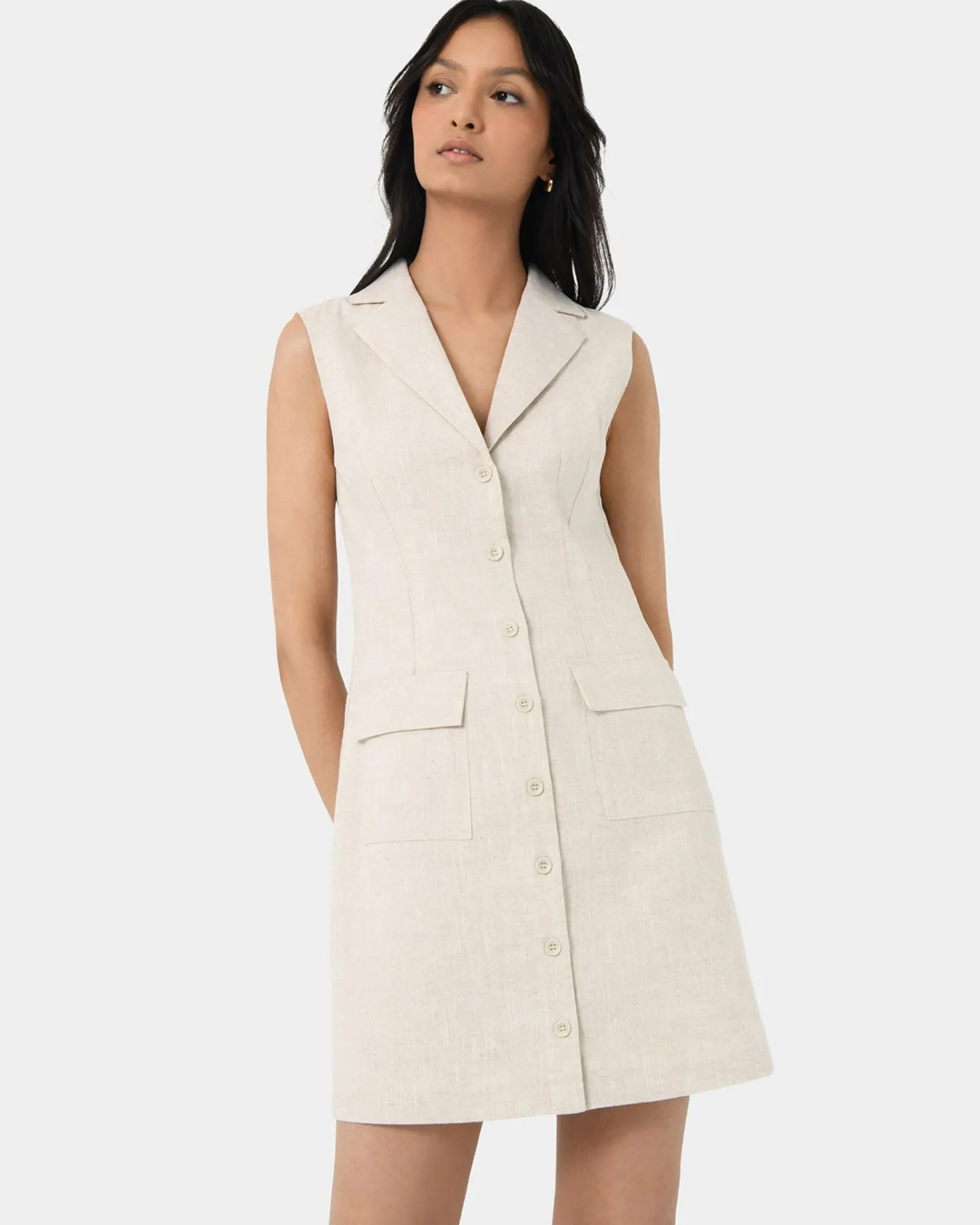 Forcast Valeria Buttoned Linen Dress Oatmeal Best
