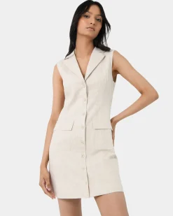 Forcast Valeria Buttoned Linen Dress Oatmeal Best