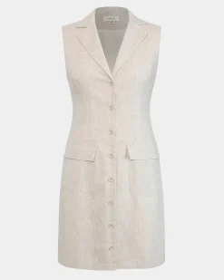 Forcast Valeria Buttoned Linen Dress Oatmeal Best