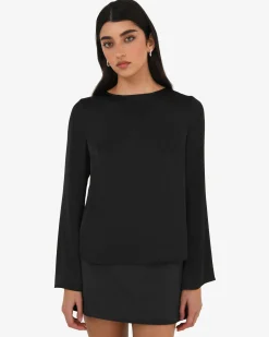 Forcast Valeria Long Sleeve Top Black Best