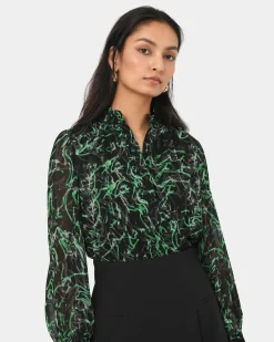 Forcast Veda Collar Blouse Green Multi