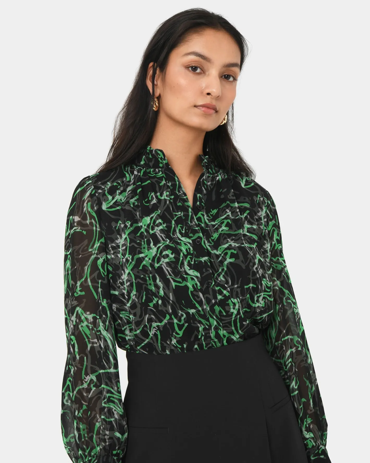 Forcast Veda Collar Blouse Green Multi