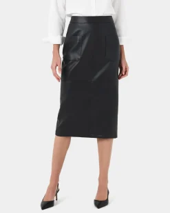 Forcast Vera Faux Leather Midi Skirt Black Outlet