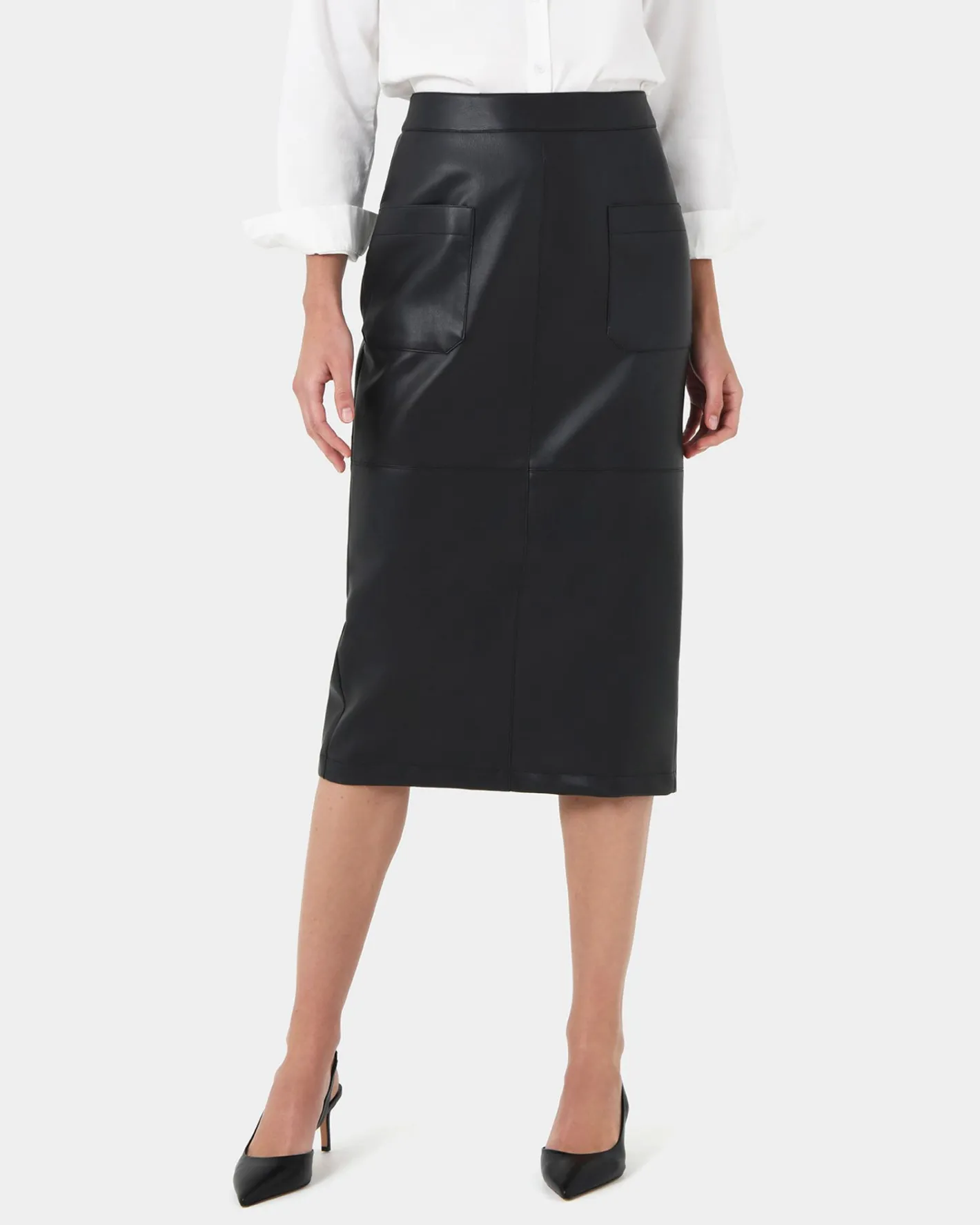 Forcast Vera Faux Leather Midi Skirt Black Outlet